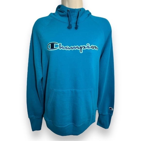 CHAMPION Women’s Powerblend Fleece Hoodie Script Logo Blue Size Small - Picture 1 of 9